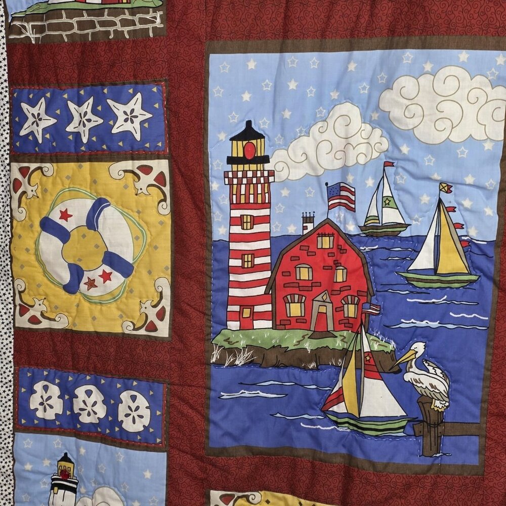 Vintage Peking Handicraft Nautical Quilt Wall Hanging 50x70 Lighthouse Numbered - Picture 5 of 13